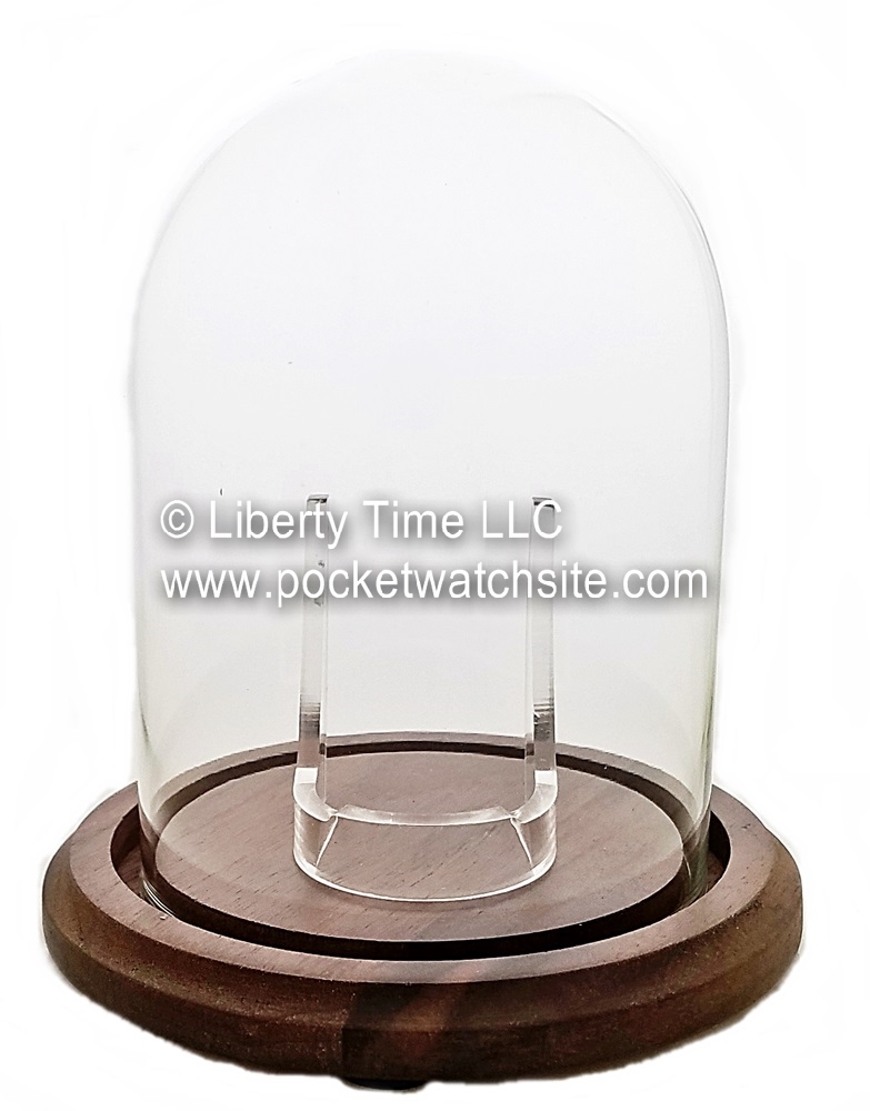 Dueber Pocket Watch Glass Display Dome with solid walnut base